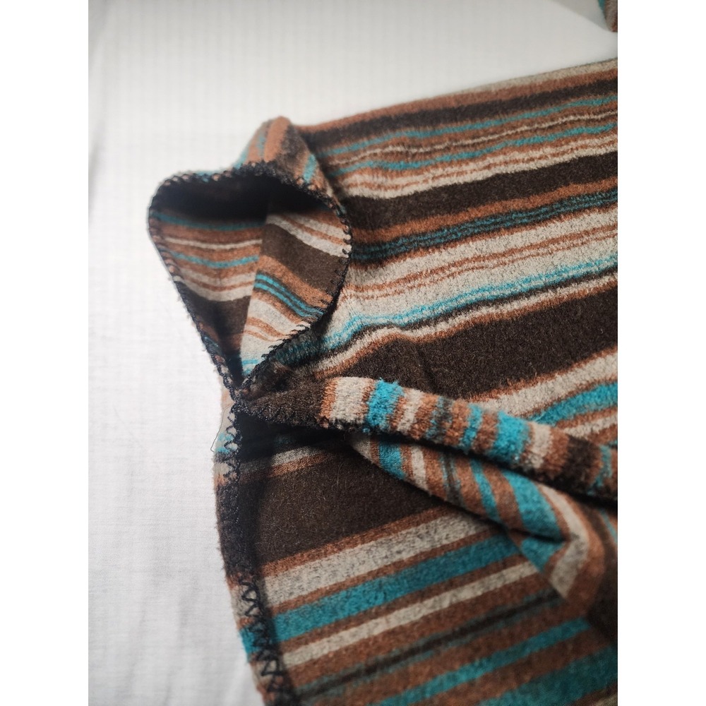 Bear Ridge Outfitters Poncho Women XL2X Brown Teal Striped Hooded Wool Blend USA - Picture 5 of 9